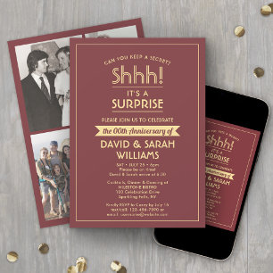 Invitation Fête surprise d'anniversaire Collage photo bordeau