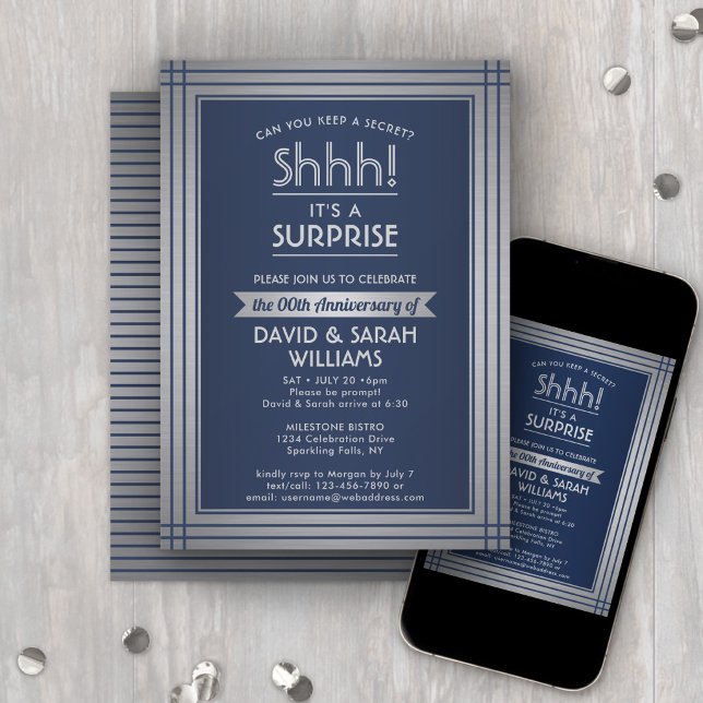 Invitation Fête surprise d'anniversaire de mariage bleu marin (Créateur téléchargé)