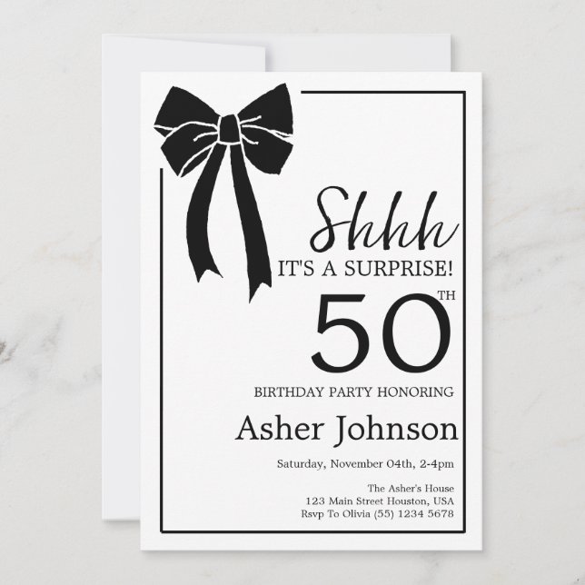 Invitation Fête surprise des 50 ans Black Bow Coquette  (Devant)