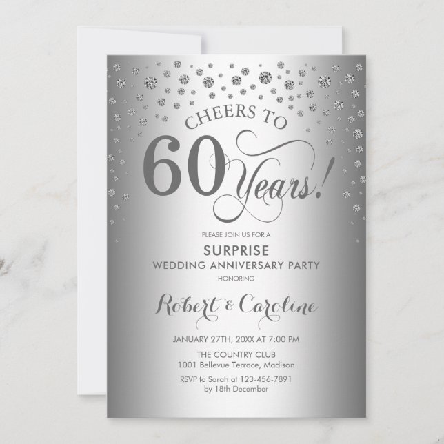 Invitation Fête surprise des 60 ans de mariage Silver Diamond (Devant)