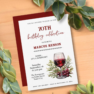 Invitation Fête surprise des 70 ans Verre à vin rustique 