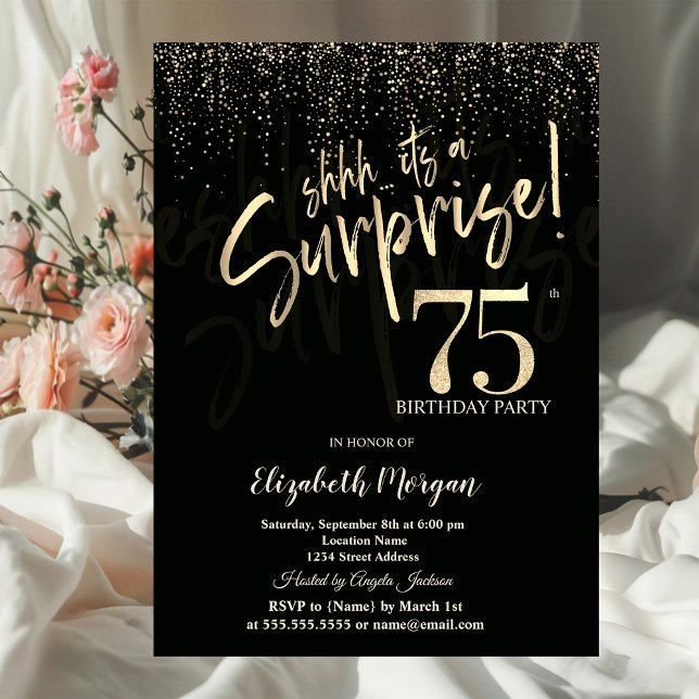 Invitation Fête surprise des 75 ans Or festif (Créateur téléchargé)
