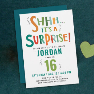 Invitation Fête surprise drôle et colorée Pinceau Typo Enfant