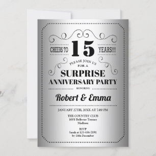 Invitation Fête surprise du 15e anniversaire - Noir argenté