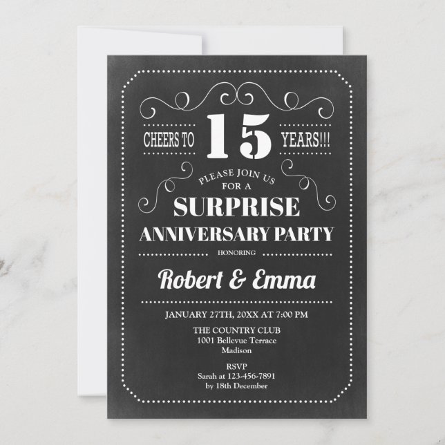 Invitation Fête surprise du 15e anniversaire - Tableau noir (Devant)