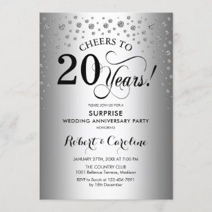 Invitation Fête surprise du 20e anniversaire - Noir argenté