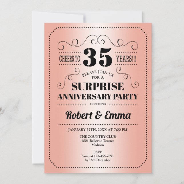 Invitation Fête surprise du 35e anniversaire - Corail (Devant)