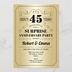 Invitation Fête surprise du 45e anniversaire - Or Noir