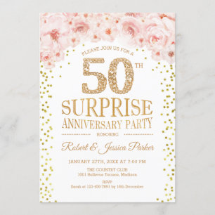 Invitation Fête surprise du 50e anniversaire - Or blanc