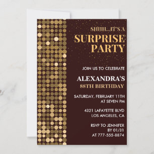 Invitation Fête surprise élégante et scintillante Or 88ème an