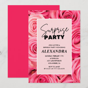 Invitation Fête surprise Fleurs roses 48e anniversaire