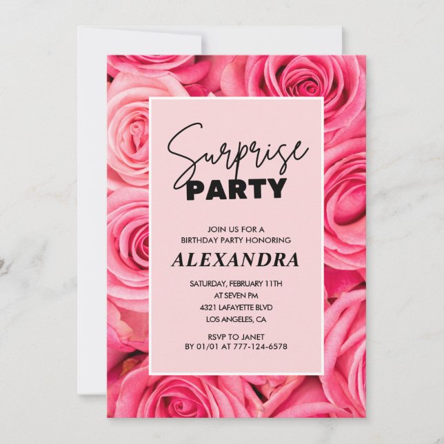 Invitation Fête surprise Fleurs roses 96 ans (Devant)