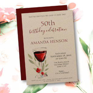 Invitation Fête surprise Kraft pour 50 ans avec du vin rouge