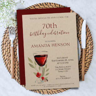 Invitation Fête surprise kraft pour 70 ans autour du vin roug