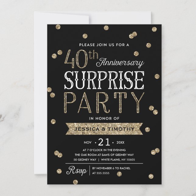 Invitation Fête surprise pailletés Confetti 40e Anniversaire (Devant)
