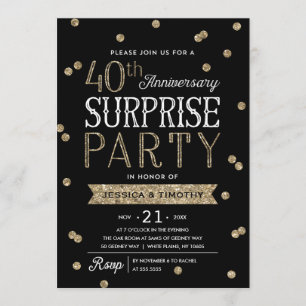 Invitation Fête surprise paillettes confettis 40e anniversair