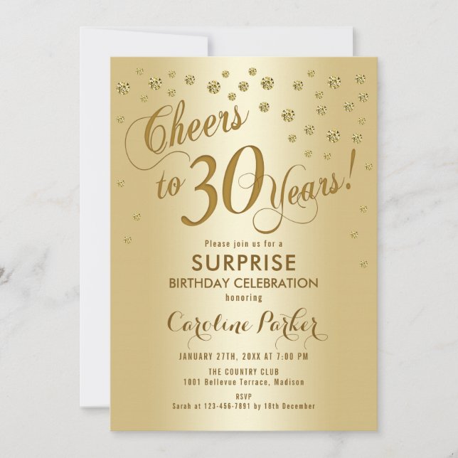 Invitation Fête surprise pour 30 ans - Or (Devant)