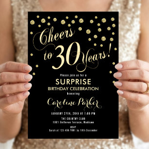 Invitation Fête surprise pour 30 ans - Or Noir
