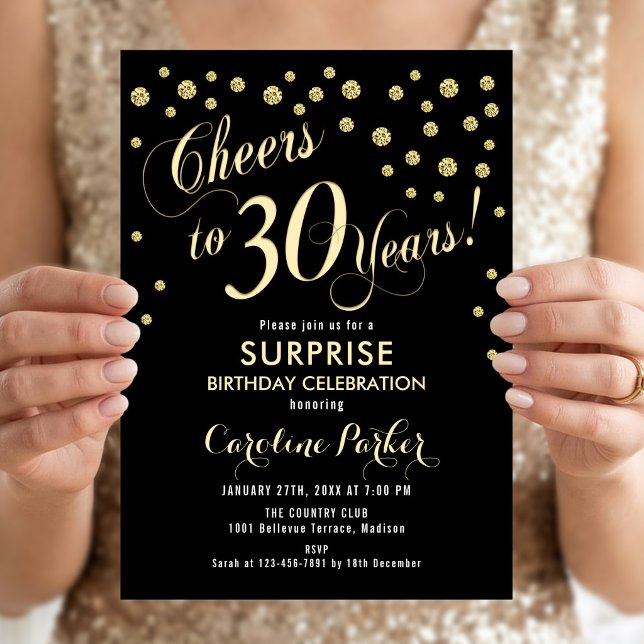 Invitation Fête surprise pour 30 ans - Or Noir (Créateur téléchargé)