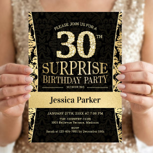 Invitation Fête surprise pour 30 ans - Or Noir