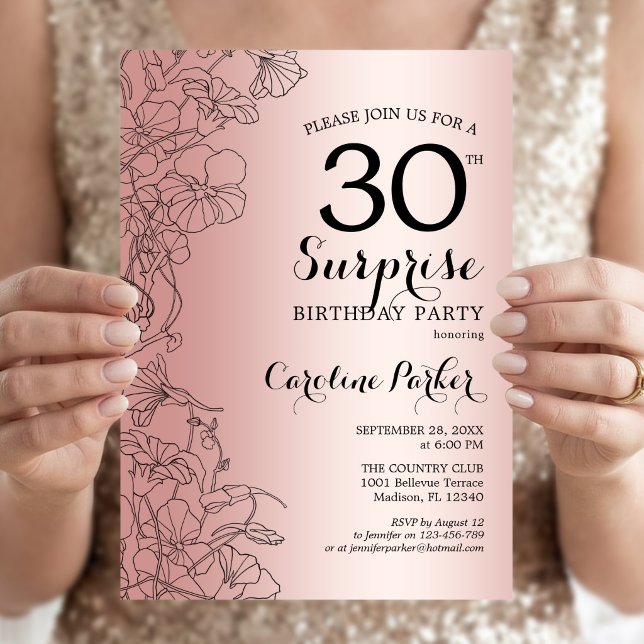 Invitation Fête surprise pour 30 ans thème Rose Gold (Créateur téléchargé)