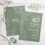 Invitation Fête surprise pour 40 ans avec thème vert sauge fl<br><div class="desc">Invitation pour fête surprise des 40 ans avec thème vert sauge floral. Design moderne minimaliste avec accents botaniques et police de caractères script. Carte d'invitation simple parfaite pour une célébration d'anniversaire surprise élégante pour femme. Peut être personnalisée pour tout âge.</div>