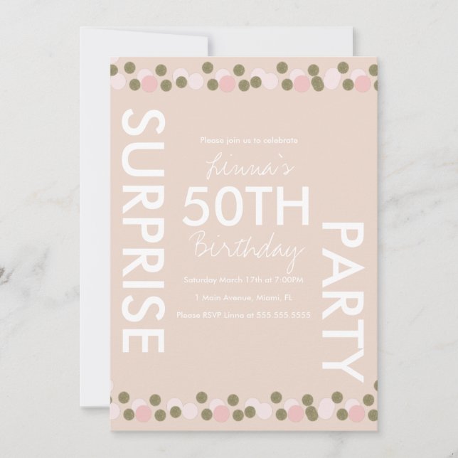 Invitation Fête surprise pour 50e anniversaire avec confettis (Devant)