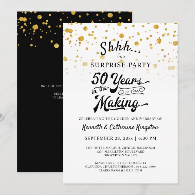 Invitation Fête surprise pour 50e anniversaire de mariage con (Devant / Derrière)