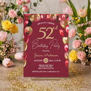Invitation Fête surprise pour 52e anniversaire paillettes dor
