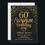 Invitation Fête surprise pour 60 ans - Noir et or<br><div class="desc">Invitation à une fête surprise pour 60 ans.
Design élégant en noir et or scintillant faux. Caractéristiques de police de caractères script stylée et confettis. Envoyez-moi un message si vous avez besoin d'un âge personnalisé.</div>