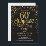 Invitation Fête surprise pour 60 ans - Noir et or<br><div class="desc">Invitation à une fête surprise pour 60 ans.
Design élégant en noir et or scintillant faux. Caractéristiques de police de caractères script stylée et confettis. Envoyez-moi un message si vous avez besoin d'un âge personnalisé.</div>
