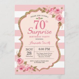 Invitation Fête surprise pour 70 ans avec des pivoines roses 
