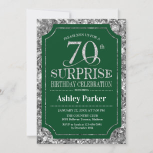 Invitation Fête surprise pour 70 ans - Vert argenté