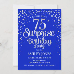 Invitation Fête surprise pour 75 ans - Argent et bleu royal