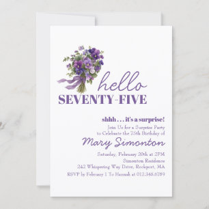 Invitation Fête surprise pour 75 ans Bouquet floral violet