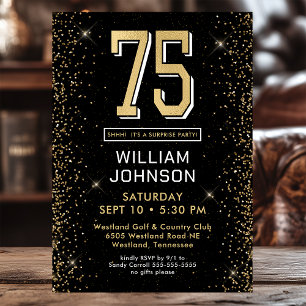 Invitation Fête surprise pour 75 ans en noir moderne
