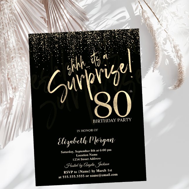 Invitation Fête surprise pour 80 ans en Or Festif (Créateur téléchargé)