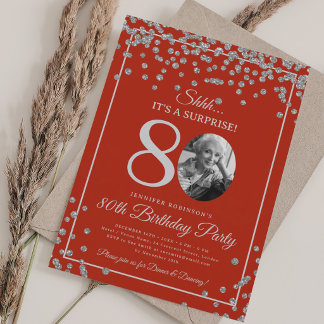 Invitation Fête surprise pour 80e anniversaire Confetti argen