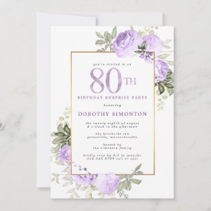 Invitation Fête surprise pour 80e anniversaire Rose Violette