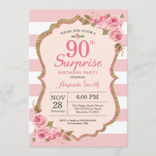 Invitation Fête surprise pour 90e anniversaire avec des pivoi