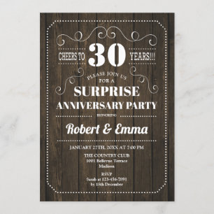 Invitation Fête surprise pour le 30e anniversaire - Bois rust