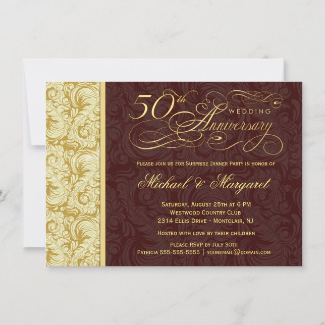 Invitation Fête surprise pour le 50e anniversaire - Damassé o (Devant)