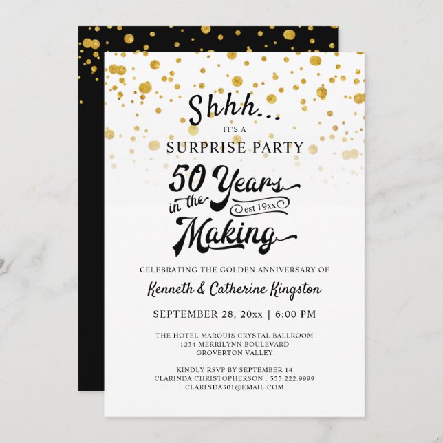 Invitation Fête surprise pour le 50e anniversaire de mariage  (Devant / Derrière)