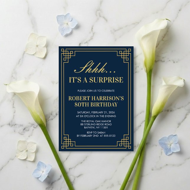 Invitation Fête surprise pour le 80e anniversaire Navy Gold A (SEE FULL SUITE AT BOTTOM)