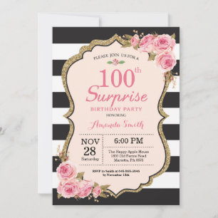 Invitation Fête surprise pour les 100 ans avec des pivoines r