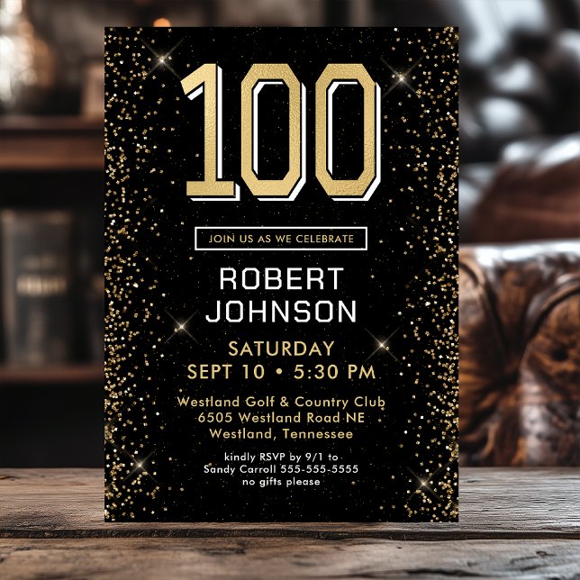 Invitation Fête surprise pour les 100 ans de Modern Black Gol (Créateur téléchargé)