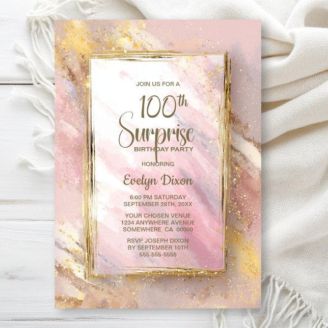 Invitation Fête surprise pour les 100 ans en or rose (Créateur téléchargé)