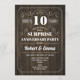 Invitation Fête surprise pour les 10 ans - Bois rustique