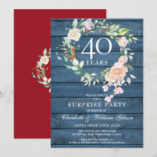 Invitation Fête Surprise pour les 40 ans de Mariage Fleurs Bl