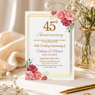 Invitation Fête surprise pour les 45 ans de mariage cadre dor